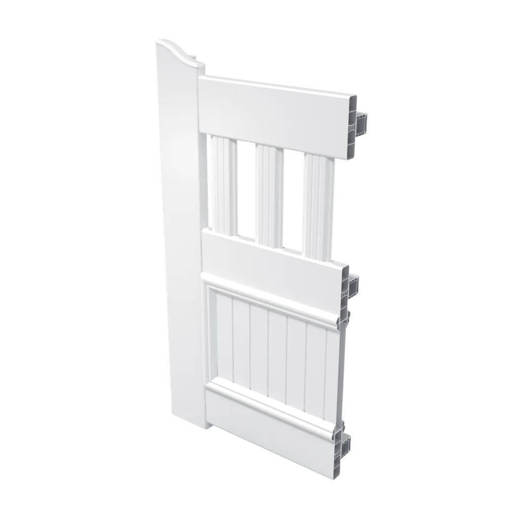 Vantail de portail PVC blanc à panneaux et lignes droites, style contemporain