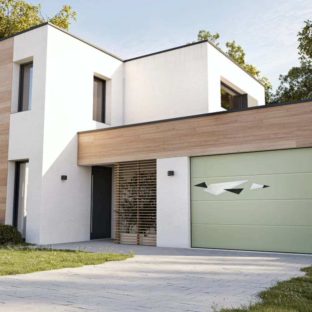 Porte de garage sectionnelle à panneaux lisses sans nervure, style contemporain